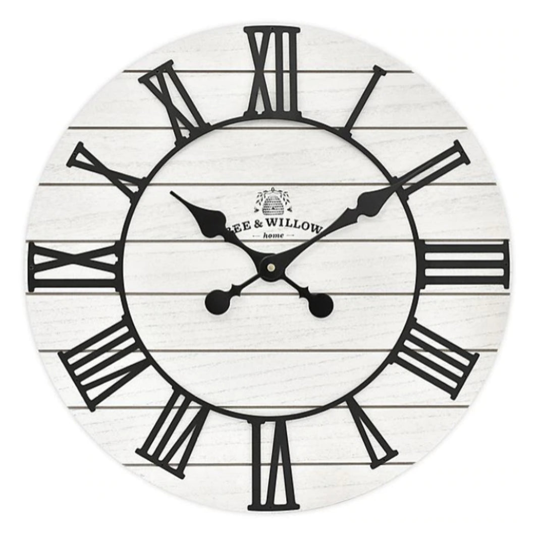 Like New/Unboxed- Bee & Willow Home Rustic Wood 18-Inch Wall Clock