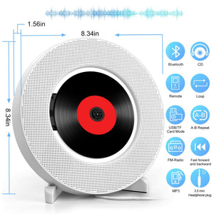 Like New/Unboxed- Tenswall Portable Bluetooth CD Player, Wall Mountable Home Audio Boombox w/ Remote Control FM Radio Built-in HiFi Speakers