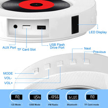 Load image into Gallery viewer, Like New/Unboxed- Tenswall Portable Bluetooth CD Player, Wall Mountable Home Audio Boombox w/ Remote Control FM Radio Built-in HiFi Speakers
