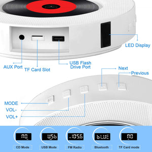 Like New/Unboxed- Tenswall Portable Bluetooth CD Player, Wall Mountable Home Audio Boombox w/ Remote Control FM Radio Built-in HiFi Speakers